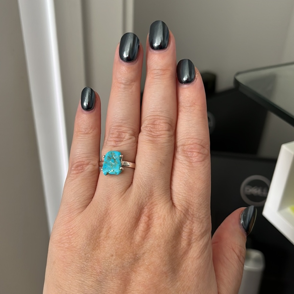 Sterling Silver Rough Turquoise Ring - image 3